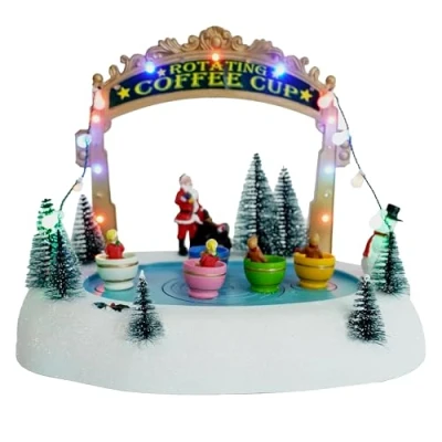 Abbildung von Spetebo LED Weihnachtsszene Eisbahn mit Kaffee Tassen Musik 27 x 21 cm Deko Winterstadt Szene beleuchtet Batterie betrieben Weihnachtsdorf Tischdekoration Weihnachtsdeko