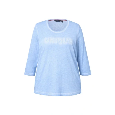 Abbildung von Ulla Popken Unique Embroidered 3/4 Sleeve Langarmshirt, Damen, Größe: 42/44, Light blue