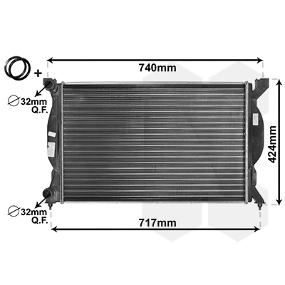 Abbildung von VAN WEZEL 03002201 Kühler, Motorkühlung Aluminium 630 400 35 *** IR PLUS mit Zubehör Kühlrippen mechanisch gefügt AUDI: A4 B6 Limousine