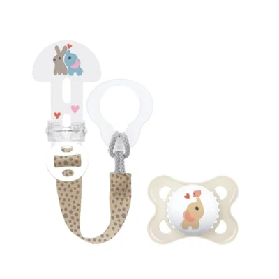 Abbildung von MAM Broche Clip It! &amp; Schnuller Original S226 SkinsoftTM Silikon Schnuller, ultraweich, für Babys von 0 + Monaten