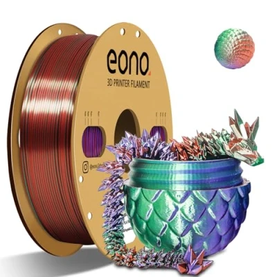 Abbildung von EONO Silk Dreifarbiges PLA Filament 1,75 mm für 3d Drucker Coextrusions 1 kg (2,2 lbs) Mehrfarbiges Filament, Grün/Lila/Kupfer