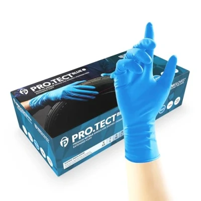 Abbildung von UNIGLOVES PROTECT Blue Nitril Einweghandschuhe, verlängerte Stulpe, Nitrilhandschuhe, Größe L