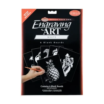 Abbildung von Royal &amp; Langnickel WHT 810 Engraving Art/Kratzbilder, 8 x 10 Zoll, Blank, 6 Stück, weiß