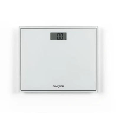 Abbildung von Salter 9207 WH3R Digitale Badezimmerwaage Schlankes Glas Plattform Waage, Gut lesbare LCD Anzeige, Step On Aktivierung, Max. Gewicht 150kg/330lbs, 15 Jahre Garantie, Weiß, Wiegt kg, st und lb
