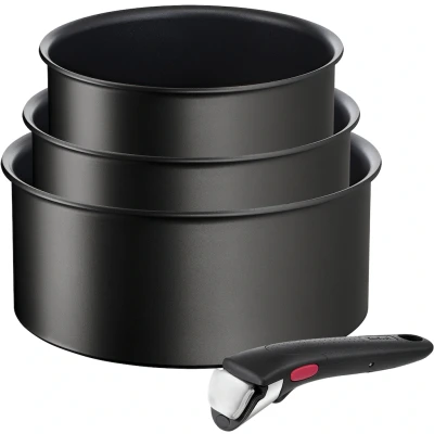Abbildung von Tefal Topf Set &quot;Ingenio Unlimited L76391&quot;, Aluminium, (Set, 4 tlg., mit Kasserollen 16/18/20 cm, 1x abnehmbarer Griff), stapelbar, platzsparend, Titanium 6x Antihaftversiegelung