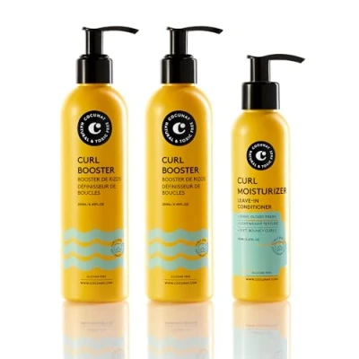 Abbildung von COCUNAT Curl Booster 2 + Moisturiser Leave In Definierendes Gel Entwirrt, Definiert und Befeuchtet Locken Beseitigt Frizz Method 250ml 150ml