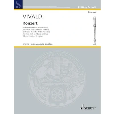 Abbildung von Konzert C Dur: op. 44/11. RV 443. Piccolo Blockflöte (Alt Blockflöte), 2 Violinen, Viola und Basso continuo. Klavierauszug mit Solostimme.: ... piano avec partie soliste. (Edition Schott)