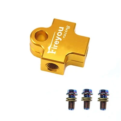 Abbildung von AVT Bremsschlauchverbinder Adapter 3 Way Motorrad Hydraulikleitung Connect T Stück Kupplungsschläuche Adapterhalterung M10 Banjo Oil Link (Gold)