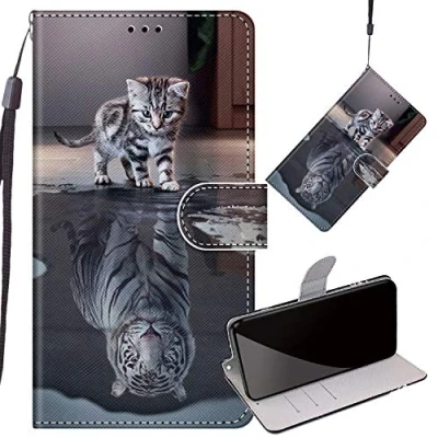 Abbildung von Yiizy Handyhüllen für Huawei P8 Lite/Huawei ALE L21, Tiger Ledertasche Flip Hülle Wallet Stylish mit Standfunktion Magnetisch PU Tasche Schutzhülle passt Lite Smartphone
