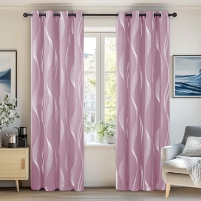 Abbildung von Deconovo Vorhang Verdunkelung, Gardinen Blickdicht Modern für Wohnzimmer, Ösenvorhänge mit Ösen, 183x168 cm(HöhexBreite), Hellpink, 2er Set
