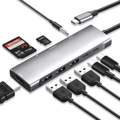Abbildung von Tradebit USB C Hub I Adapter HDMI 4K UHD Micro SD 3X 3.0 Power Delivery Aluminiumgehäuse Plug &amp; Play Kompatibel mit Laptop und PC