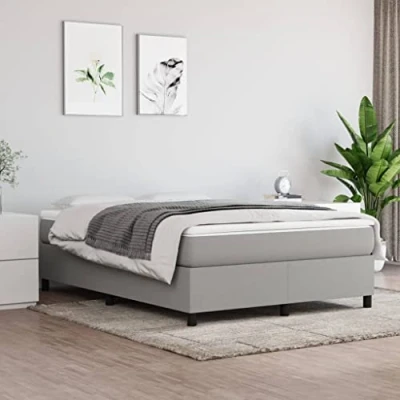 Abbildung von vidaXL Bettgestell, Polsterbett Bett für Schlafzimmer, Bettrahmen mit Lattenrost, Schlafzimmerbett Doppelbett, Hellgrau 140x190cm Stoff