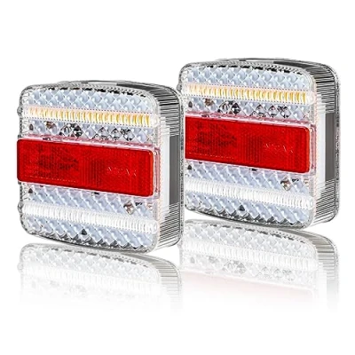 Abbildung von AOHEWEI 12/24 V 2 Stück LED Anhänger Rückleuchten, Bremspositionslampe, dynamischer Blinker, Kennzeichenbeleuchtung, Reflektor für Wohnmobil, Wohnwagen, Traktor, Van, LKW, E Prüfzeichen