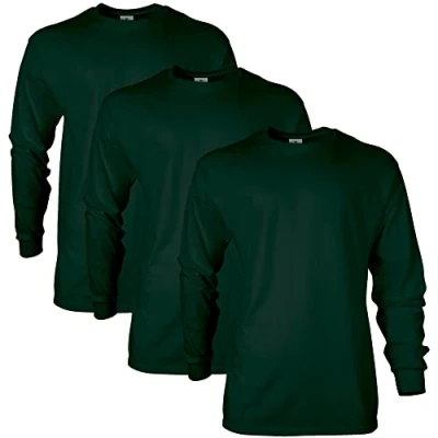 Abbildung von Gildan Unisex Erwachsene Ultra Cotton Long Sleeve, Style G2400, Multipack T Shirt, Waldgrün (3er Pack), L