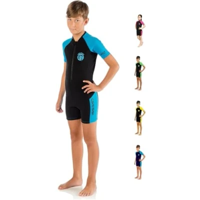 Abbildung von Cressi Little Shark Jr Shorty 2mm Kurzarm Neoprenanzug für Kinder,Blau/Hellblau, 7/8 Jahre