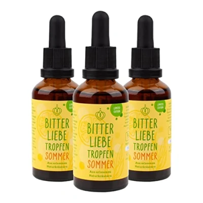 Abbildung von BitterLiebe® Bitterstoffe Tropfen 50ml 3er Set Limited Sommer Edition I sommerliche Bittertropfen aus Die Höhle der Löwen Hildegard von Bingen, Bitterkräuter