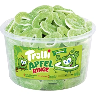 Abbildung von Trolli Saure Grüne Apfelringe Schaumgummi Fruchtgummi 150 Stück 1200g