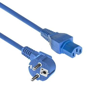 Abbildung von ACT Warmgerätekabel CEE7/7 nach C15, 2m Netzkabel CEE 7/7 (gewinkelt Schutzkontakt) Stromkabel auf C15 Warmgerätebuchse, Blau AK5317