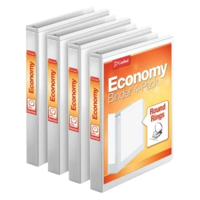 Abbildung von Cardinal 3 Ring Binder, 1 Inch, Round Ring, White, 4 Pack, Holds 225 Sheets (79510)