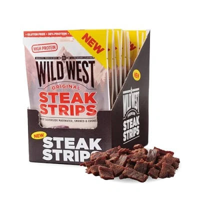 Abbildung von Wild West Steak Strips, 16 x 60g Original Rindfleisch, Beef Jerky high Protein Trockenfleisch, Snack