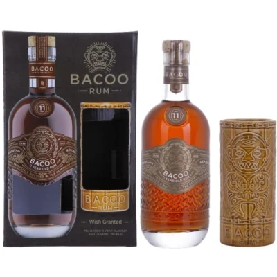 Abbildung von Bacoo 11 Years Old Rum 40% Vol. 0,7l in Geschenkbox mit Tiki Mug