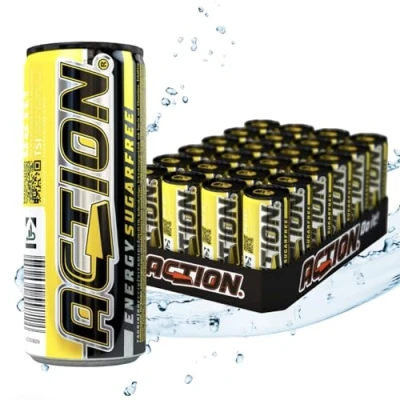 Abbildung von ACTION Energy Drink Sugarfree (48 x 250ml) inkl. Pfand Erfrischungsgetränk mit 100% Geschmack Energiekick erhöhtem Koffeingehalt 31,5mg/100ml Koffein kein Zucker verbesserter Fokus