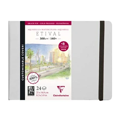 Abbildung von Clairefontaine 975445C Skizzenbuch mit Fadenbindung Etival feine Körnung , 24 Blatt 21x14,8 cm 300g + 8 Postkarten Vordruck