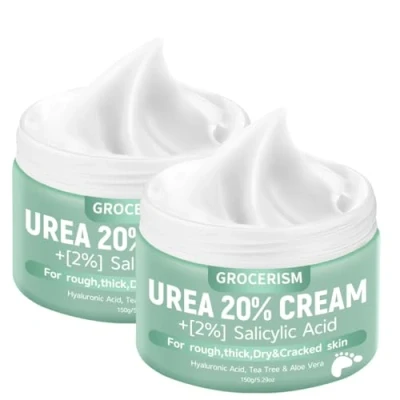 Abbildung von 2 Packungen Urea Creme 20% 150 Gramm Hornhautentferner Fußcreme, Handcreme, Bodylotion mit Hyaluronsäure, Teebaum und Aloe Vera für tiefe Feuchtigkeit, Kallusentferner Erweichung
