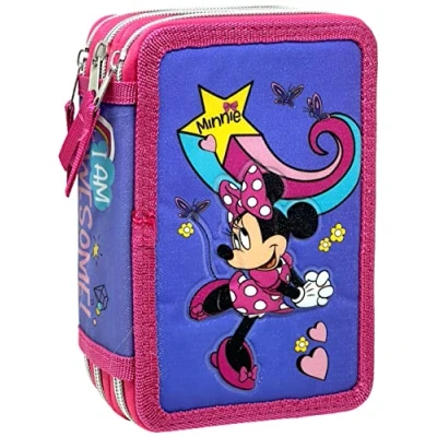 Abbildung von Clondo Disney Minnie Maus Federmäppchen 44 Stück, Mäppchen, mehrfarbig, Federtasche für Schreibwaren, Etui mit Stiften, Kugelschreiber, &amp; mehr, Kinder, Mädchen Jungen, Grundschule, 3 Fächer, 20 cm