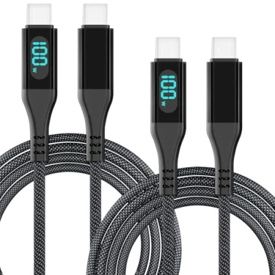 Abbildung von Callstel USB C Kabel: 2er Set Schnelllade /Datenkabel mit LED Display, PD 100 Watt, 2m (USBC Ladekabel, Ladekabel Anzeige, Adapter)