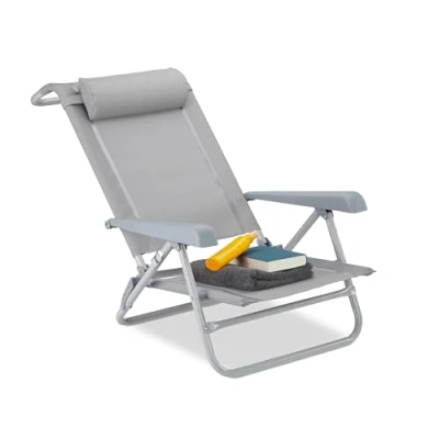Abbildung von Relaxdays Liegestuhl klappbar, Nackenkissen, Flaschenöffner, 8 Stufig verstellbar, bis 120 Kg, Kunststoff, Stahl, Grau
