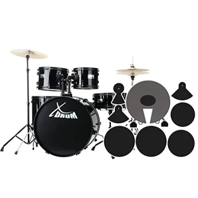 Abbildung von XDrum Rookie Schlagzeug Set Drumset Schwarz (22&quot; BD, 10&quot;, 12&quot;, 14&quot; TT, SD, Übungsbecken bestehend aus Satz Hi Hat Becken 14&quot;, 1 Crash Ride 16&quot;, inkl. Schule und Schlagzeugdämpferset)