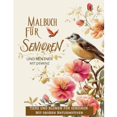 Abbildung von Malbuch für Senioren und Rentner mit Demenz: Einfache Blumen Tiermuster großen Naturmotiven Gartenmustern: Entspannung Erholung durch Ausmalen