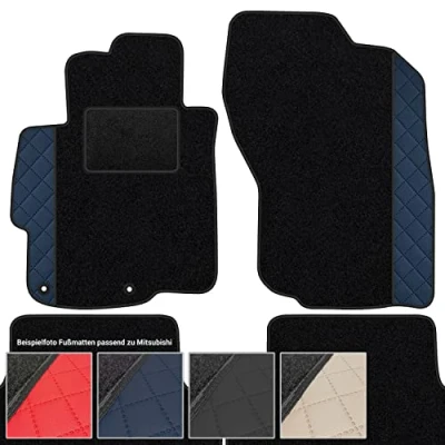 Abbildung von moto MOLTICO Fußmatten Auto Velours Autoteppiche Schwarz Automatten Set 4 teilig Auffälliges Design passend für Mitsubishi ASX 2010 2022 (Blaues Muster)