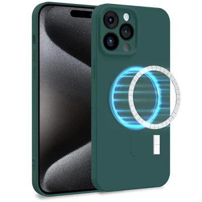Abbildung von MyGadget Hülle für Apple iPhone 15 Pro Max [ kompatibel mit MagSafe ] Zweilagige Handyhülle Kameraschutz Cover Innenfutter &amp; Silikon außen Olive Grün