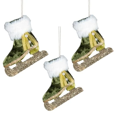 Abbildung von Mini Schlittschuh Stiefel zum Aufhängen, 11 x 12 cm, Grün, 3 Stück