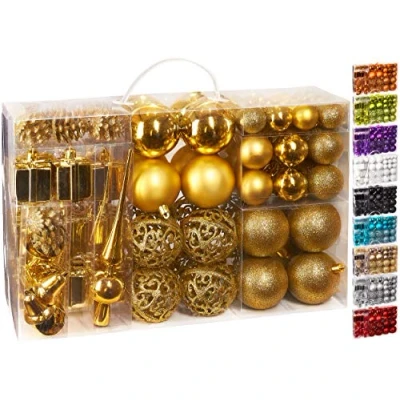 Abbildung von BRUBAKER Weihnachtsbaumkugel 101 teiliges Weihnachtskugel Set mit Baumspitze, Christbaumschmuck aus Kunststoff, Weihnachtsdekoration edel und robust