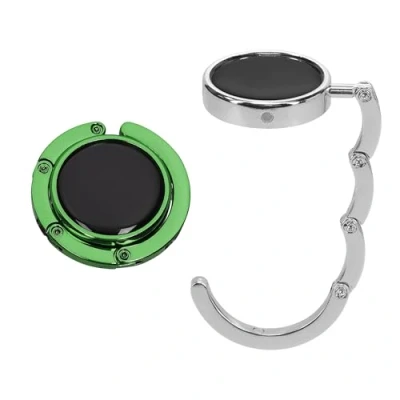 Abbildung von kwmobile Taschenhalter für Tisch 2X Faltbare Antirutsch Handtaschenhalter Haken Taschen Aufhänger Geschenkidee Gadgets Frauen Taschenhaken Set in Silber Dunkelgrün