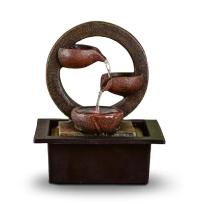 Abbildung von Zen&#039;Light Zimmerbrunnen Zen Terai, originelle Innendekoration, natürlicher Wasserfluss, mehrfarbige LED Beleuchtung, leise, L 17 x B 21 H 25 cm, Braun