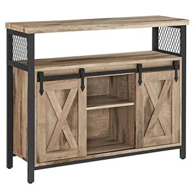 Abbildung von VASAGLE Sideboard, Küchenschrank, Aufbewahrungsschrank, mit 2 Schiebetüren, 33 x 100 80 cm, verstellbare Ablagen, Landhausstil, für Wohnzimmer, naturfarben schwarz LSC092B50