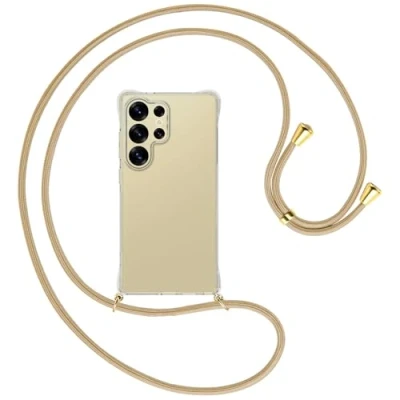 Abbildung von mtb more energy® Handykette kompatibel mit Samsung S25 Ultra Caramel/Metallteile: Gold Smartphone Hülle zum Umhängen Anti Shock Full TPU Case