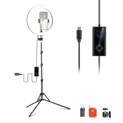 Abbildung von NEEWER 12&quot; 24W Power LED Ringlicht mit Stativständer, zweifarbig 2900 7000K, USB C PD Eingang, CRI97+ 1810lux/0,5m, kompatibel iPhone Makeup Studio Streaming Selfie Videoaufzeichnung, RH12B K2