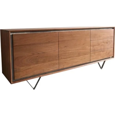 Abbildung von Sideboard Stonegrace 175 cm Akazie Braun Steinfurnier 2 Türen 3 Schubladen V Fuß Schwarz
