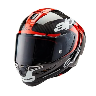 Abbildung von Alpinestars Race Helm Supertech R10 Element Motorradhelm Integralhelm Carbonhelm, BLACK CARBON BRIGHT RED WHITE, L