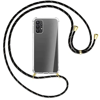 Abbildung von mtb more energy® Handykette kompatibel mit Samsung Galaxy A23 4G, 5G (6.6&#039;&#039;) Schwarz+Gold gestreift/Gold Smartphone Hülle zum Umhängen Anti Shock Full TPU Case