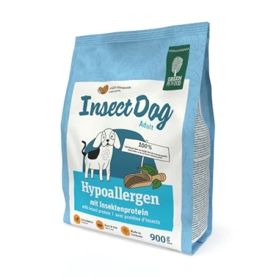 Abbildung von Green Petfood InsectDog Hypoallergen (900 g) getreidefreies, hypoallergenes Trockenfutter für ausgewachsene, empfindliche Hunde mit Insektenprotein, Futter allergische