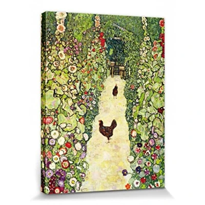 Abbildung von 1art1 Gustav Klimt Poster Gartenweg Mit Hühnern, 1916 Bilder Leinwand Bild Auf Keilrahmen XXL Wandbild Kunstdruck Als Leinwandbild 40x30 cm
