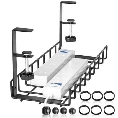 Abbildung von Xpatee Unter dem Schreibtisch Kabelmanagement Ohne Bohren Kit Kabelkanal Klemmbar Kabel Organizer Tray Stabile Metall Tisch Kabelhalter für Startseite Büro Schwarz