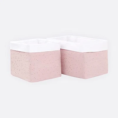 Abbildung von KraftKids Aufbewahrungskorb Musselin goldene Punkte auf Rosa, 3 Lagen Stoff, 100 % Baumwolle, Innen versteift