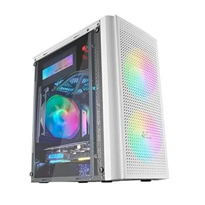 Abbildung von Mars Gaming MC300W Weiß, MicroATX PC Gehäuse, Gehärtetes Glas, Mesh Front, 3xFRGB Lüfter